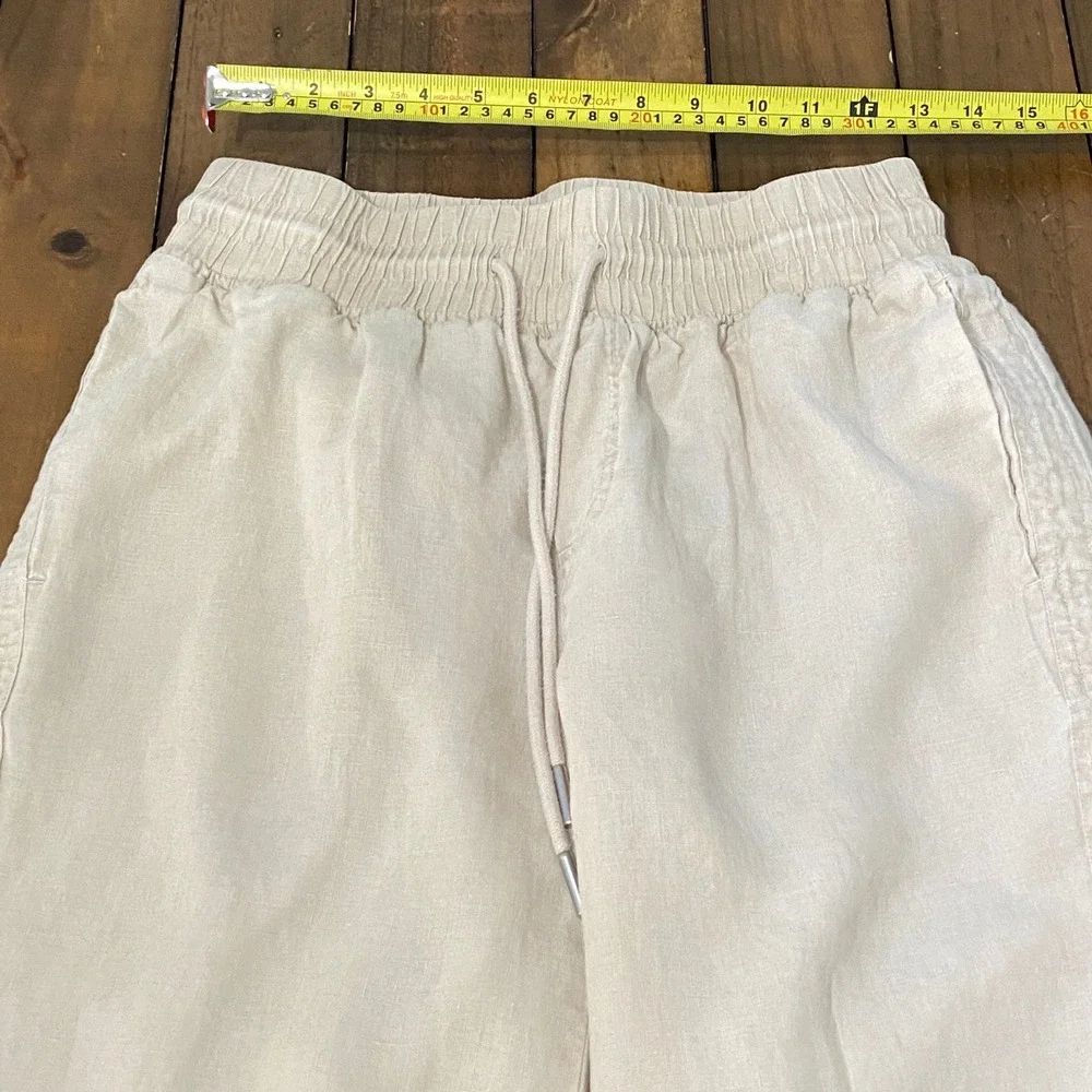 Quince 100% European Linen Wide Leg Pants Sand Beige Elastic Waist Small